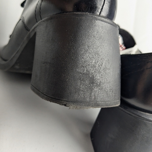 L'INTERVALLE Black Glossy Leather Block Heel Laces Shoes Square Tip Size 37 - Picture 10 of 10